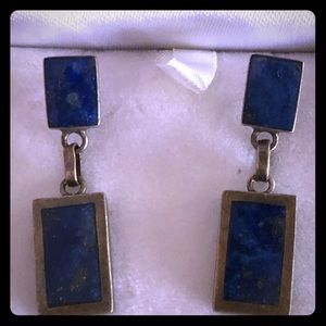 Vintage Lapis & Silver Drop Earrings